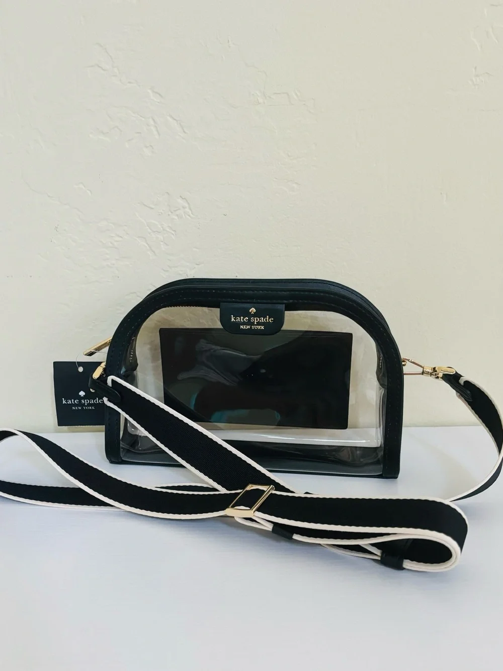 Kate Spade Clare Clear Small Dome Crossbody Bag Black Multi Stadium Bag NWT - Picture 2 of 16